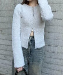 clear | ショートフェザーダブルジップニットトップス [スタイルアップ トレンド感 抜け感のあるコーデ]≪2024AW新作≫(ニット/セーター)