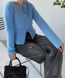 clear | ショートフェザーダブルジップニットトップス [スタイルアップ トレンド感 抜け感のあるコーデ]≪2024AW新作≫(ニット/セーター)