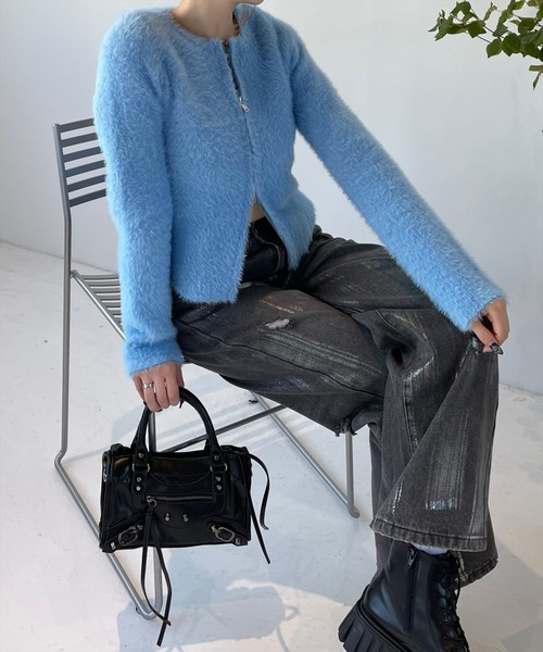 clear（クリア）の「ショートフェザーダブルジップニットトップス [オフィスカジュアル 着回し抜群 大人]≪再入荷≫（ニット/セーター・レディース・アイボリー/グリーン/グレー/ブルー・F）」の10枚目の写真