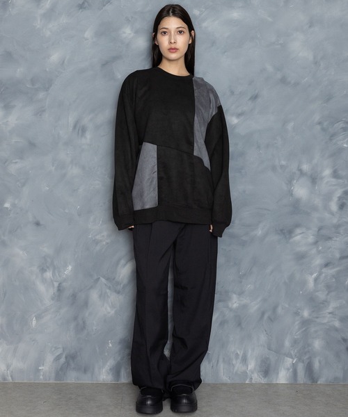 Starting Over(スターティングオーバー)の「faux suede switching design cutsew/スウェードタッチ 切り替えデザイン カットソー(スウェット・メンズ・チャコールグレー/オフホワイト/ブラック/グレイッシュベージュ/サックスブルー・M/L/XL)」の22枚目の写真