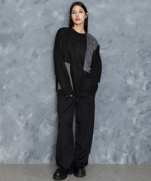 Starting Over(スターティングオーバー)の「faux suede switching design cutsew/スウェードタッチ 切り替えデザイン カットソー(スウェット・メンズ・チャコールグレー/オフホワイト/ブラック/グレイッシュベージュ/サックスブルー・M/L/XL)」の21枚目の写真