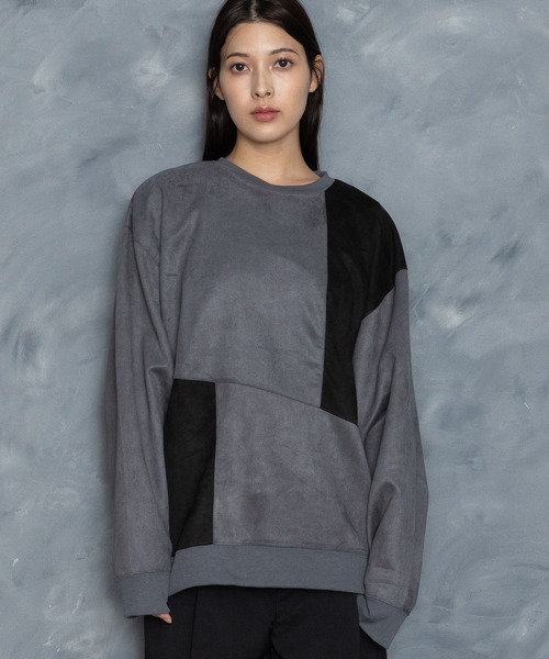 Starting Over(スターティングオーバー)の「faux suede switching design cutsew/スウェードタッチ 切り替えデザイン カットソー(スウェット・メンズ・チャコールグレー/オフホワイト/ブラック/グレイッシュベージュ/サックスブルー・M/L/XL)」の20枚目の写真