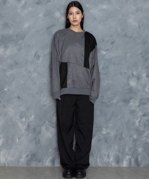 Starting Over(スターティングオーバー)の「faux suede switching design cutsew/スウェードタッチ 切り替えデザイン カットソー(スウェット・メンズ・チャコールグレー/オフホワイト/ブラック/グレイッシュベージュ/サックスブルー・M/L/XL)」の19枚目の写真