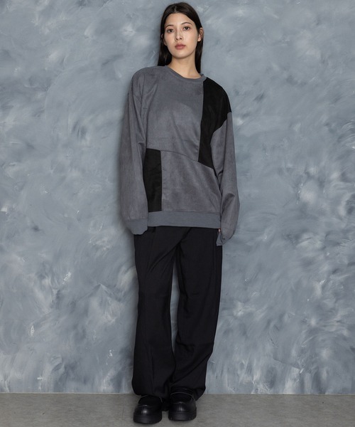 Starting Over(スターティングオーバー)の「faux suede switching design cutsew/スウェードタッチ 切り替えデザイン カットソー(スウェット・メンズ・チャコールグレー/オフホワイト/ブラック/グレイッシュベージュ/サックスブルー・M/L/XL)」の18枚目の写真