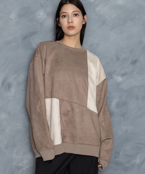 Starting Over(スターティングオーバー)の「faux suede switching design cutsew/スウェードタッチ 切り替えデザイン カットソー(スウェット・メンズ・チャコールグレー/オフホワイト/ブラック/グレイッシュベージュ/サックスブルー・M/L/XL)」の17枚目の写真