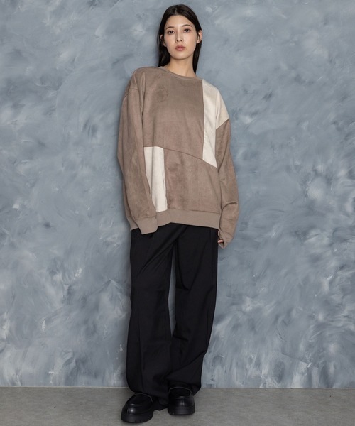 Starting Over(スターティングオーバー)の「faux suede switching design cutsew/スウェードタッチ 切り替えデザイン カットソー(スウェット・メンズ・チャコールグレー/オフホワイト/ブラック/グレイッシュベージュ/サックスブルー・M/L/XL)」の15枚目の写真