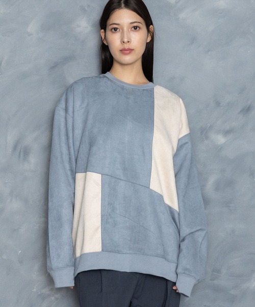 Starting Over(スターティングオーバー)の「faux suede switching design cutsew/スウェードタッチ 切り替えデザイン カットソー(スウェット・メンズ・チャコールグレー/オフホワイト/ブラック/グレイッシュベージュ/サックスブルー・M/L/XL)」の14枚目の写真