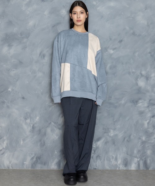 Starting Over(スターティングオーバー)の「faux suede switching design cutsew/スウェードタッチ 切り替えデザイン カットソー(スウェット・メンズ・チャコールグレー/オフホワイト/ブラック/グレイッシュベージュ/サックスブルー・M/L/XL)」の13枚目の写真