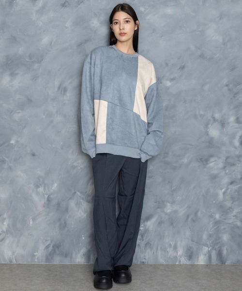 Starting Over(スターティングオーバー)の「faux suede switching design cutsew/スウェードタッチ 切り替えデザイン カットソー(スウェット・メンズ・チャコールグレー/オフホワイト/ブラック/グレイッシュベージュ/サックスブルー・M/L/XL)」の12枚目の写真