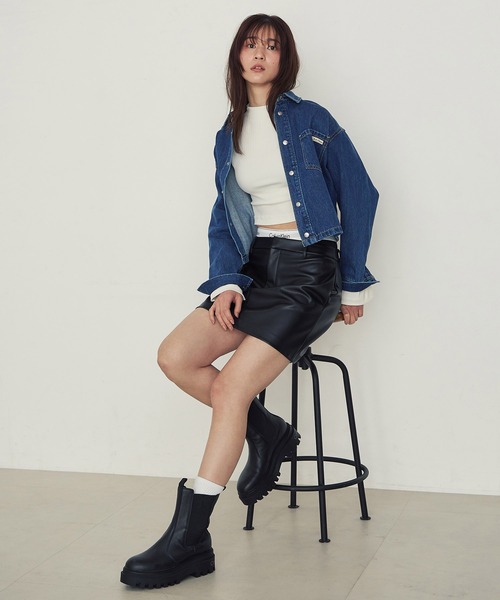 Calvin Klein（カルバン・クライン）の「エンブロイドリブハイネックロングスリーブTシャツ（ニット/セーター・レディース・アイボリー/ブラック・L/M/XS/S）」の12枚目の写真