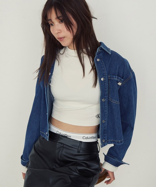 Calvin Klein（カルバン・クライン）の「エンブロイドリブハイネックロングスリーブTシャツ（ニット/セーター・レディース・アイボリー/ブラック・L/M/XS/S）」の13枚目の写真