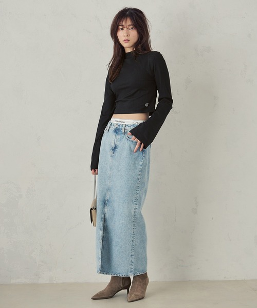 Calvin Klein（カルバン・クライン）の「エンブロイドリブハイネックロングスリーブTシャツ（ニット/セーター・レディース・アイボリー/ブラック・L/M/XS/S）」の16枚目の写真