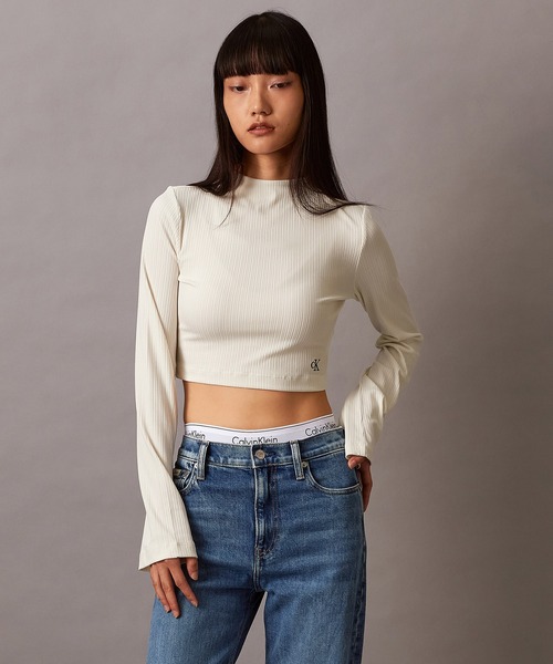 Calvin Klein（カルバン・クライン）の「エンブロイドリブハイネックロングスリーブTシャツ（ニット/セーター・レディース・アイボリー/ブラック・L/M/XS/S）」の17枚目の写真