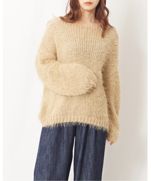 Alt due(オルトデュー)の「【Alt due/オルト デュー】フェザーヤーンドロップショルダーシルエットプルオーバーニット(ニット/セーター・レディース・ベージュ/アイボリー/ブラック/ライトグレー・FREE)」の1枚目の写真