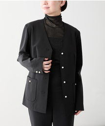 ROOM NO.8 BLACK CAMELLIA RIB Vネックジャケット BR8B-46-30520