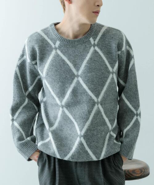 ITEMS URBANRESEARCH（アイテムズ アーバンリサーチ）の「ラインダイヤ クルーネック シャギーニット（ニット/セーター・メンズ・イエロー/ブラック/グレー・MEDIUM/LARGE）」の22枚目の写真