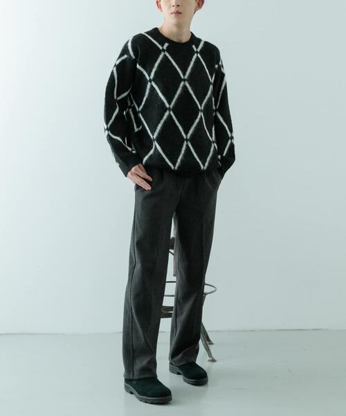 ITEMS URBANRESEARCH（アイテムズ アーバンリサーチ）の「ラインダイヤ クルーネック シャギーニット（ニット/セーター・メンズ・イエロー/ブラック/グレー・MEDIUM/LARGE）」の17枚目の写真