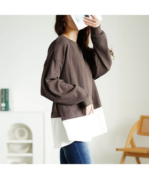 GOLDJAPAN(ゴールドジャパン)の「フェイクレイヤードワッフルプルオーバー【大きいサイズ対応】(Tシャツ/カットソー・レディース・ブラック/カーキ/チャコールグレー・LL~3L/4L~5L)」の15枚目の写真