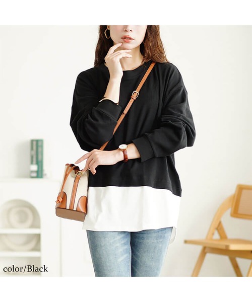 GOLDJAPAN(ゴールドジャパン)の「フェイクレイヤードワッフルプルオーバー【大きいサイズ対応】(Tシャツ/カットソー・レディース・ブラック/カーキ/チャコールグレー・LL~3L/4L~5L)」の17枚目の写真