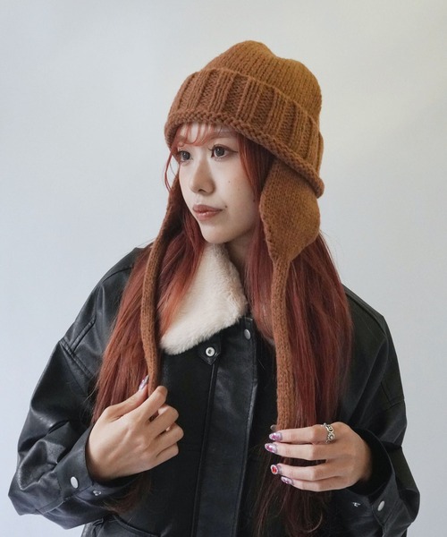 Port（ポート）の「【 antique andico / アンティーク アンディコ 】フライト ニット ビーニー（ニットキャップ/ビーニー・レディース・ホワイト/ブラウン/ブラック・FREE）」の3枚目の写真