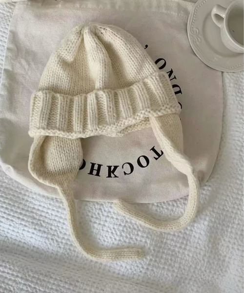 Port（ポート）の「【 antique andico / アンティーク アンディコ 】フライト ニット ビーニー（ニットキャップ/ビーニー・レディース・ホワイト/ブラウン/ブラック・FREE）」の9枚目の写真