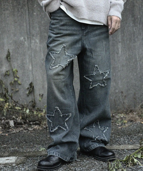 『SILVER BULLET SELECT AP/シルバーバレットセレクト』デニムオーバーダイバギーパンツ星（デニムパンツ）｜SILVER BULLET（シルバーバレット）