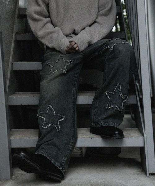 『SILVER BULLET SELECT AP/シルバーバレットセレクト』デニムオーバーダイバギーパンツ星（デニムパンツ）｜SILVER BULLET（シルバーバレット）