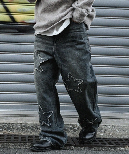 『SILVER BULLET SELECT AP/シルバーバレットセレクト』デニムオーバーダイバギーパンツ星（デニムパンツ）｜SILVER BULLET（シルバーバレット）