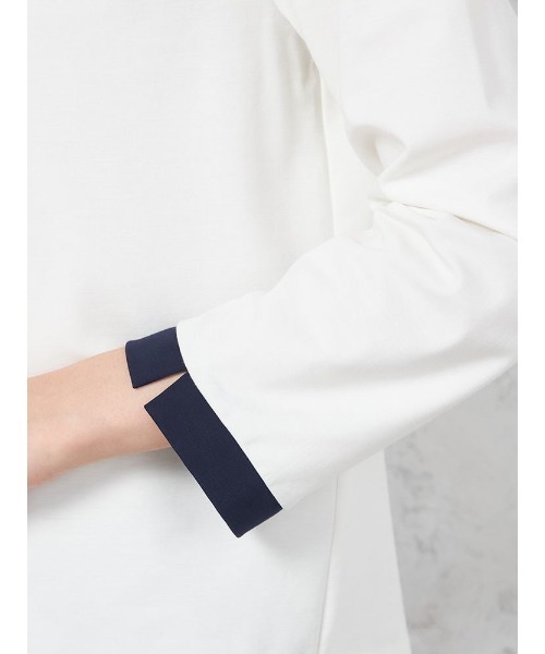 HARUYAMA（ハルヤマ）の「【レーヨン混】長袖 ドレープポンチ 前ホック配色カットソー ストレッチ 無地 SOFFICE（シャツ/ブラウス・レディース・ピンク/オフホワイト・M/L）」の8枚目の写真