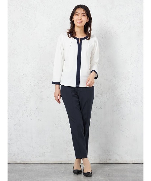 HARUYAMA（ハルヤマ）の「【レーヨン混】長袖 ドレープポンチ 前ホック配色カットソー ストレッチ 無地 SOFFICE（シャツ/ブラウス・レディース・ピンク/オフホワイト・M/L）」の11枚目の写真