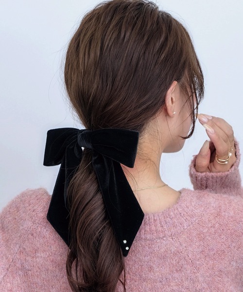 黒★ ヘアクリップ バレッタ パテント バレッタ 大きめ リボン シンプル ブラック 紺 黒 ヘアクリップ