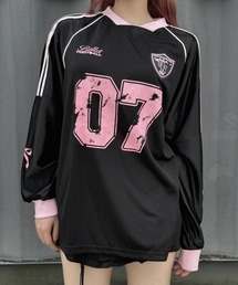Lae（レイ）の「リボンプリントユニフォームロングTシャツ（Tシャツ/カットソー）」