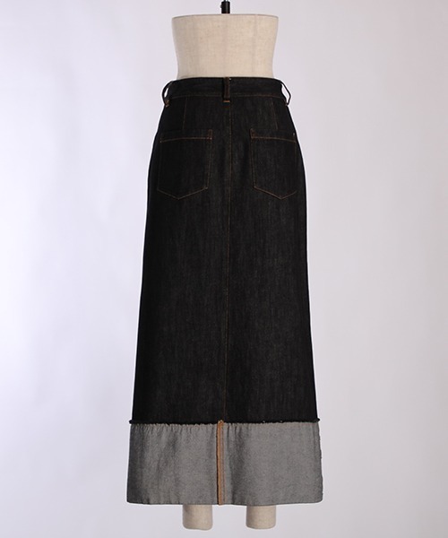 1chaku.(イッチャク)の「ロールアップデニムロングスカート(デニムスカート・レディース・ブラック/インディゴブルー/キナリ・マルチサイズ)」の9枚目の写真