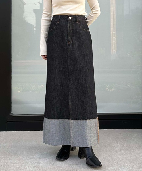 セール】ロールアップデニムロングスカート（デニムスカート）｜1chaku