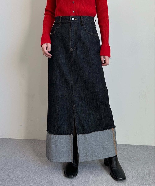 セール】ロールアップデニムロングスカート（デニムスカート）｜1chaku
