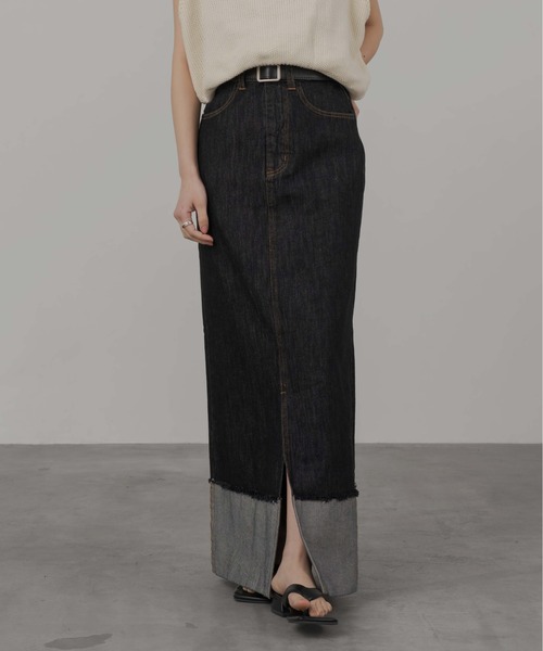 ROUGE by POMME デニムロングスカート ブラック ミディブラックデニムスカート ロングスカート デニム[品番