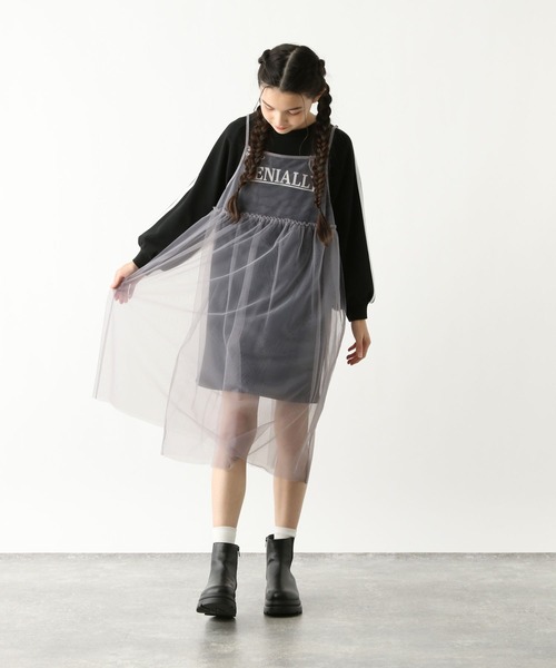 GLOBAL WORK（グローバルワーク）の「チュールセットあったかスウェットワンピース/252065（ワンピース・キッズ・ブラック/杢グレー・130cm/160cm/140cm/150cm）」の4枚目の写真