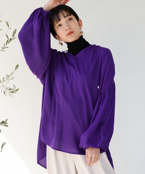 Bou Jeloud（ブージュルード）の「クールタッチレーヨンボリュームスリーブチュニック（Tシャツ/カットソー・レディース・ブラック/ベージュ/パープル・MEDIUM）」の5枚目の写真