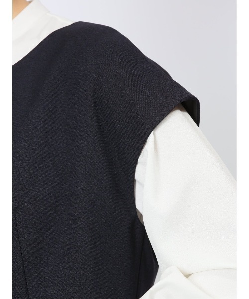 m.f.editorial（エムエフエディトリアル）の「【ストレッチ ウォッシャブル UV】m.f.エディトリアルレディース 半袖タックワンピース(セットアップ可能)（ワンピース・レディース・ネイビー・S/MEDIUM/LARGE）」の5枚目の写真