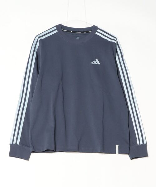 adidas(アディダス)の「アディダス adidas エッセンシャルズ プラス スリーストライプス 長袖Tシャツ(Tシャツ/カットソー・レディース・ライトベージュ/ネイビー・S/M/L/XL)」の2枚目の写真
