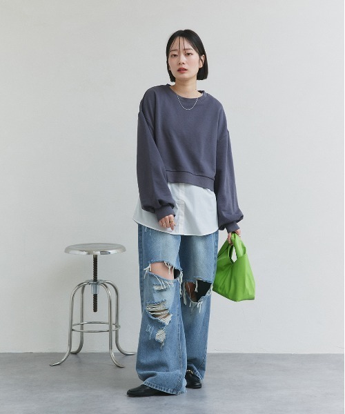 ad thie(アドティエ)の「シャツ レイヤード タンクトップ(タンクトップ・レディース・オフホワイト/ネイビー系/ブルー系・FREE)」の4枚目の写真