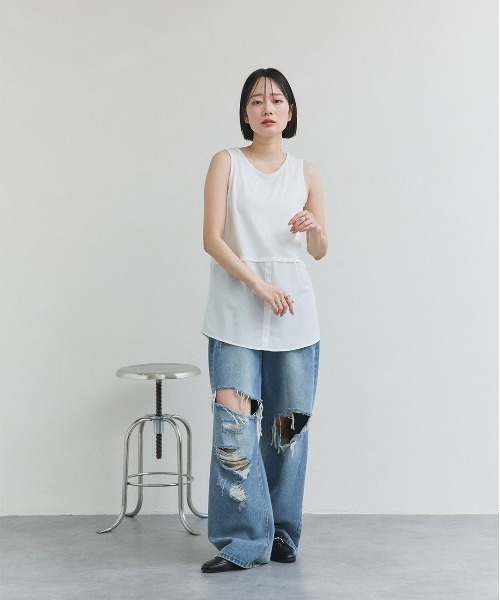 ad thie(アドティエ)の「シャツ レイヤード タンクトップ(タンクトップ・レディース・オフホワイト/ネイビー系/ブルー系・FREE)」の11枚目の写真