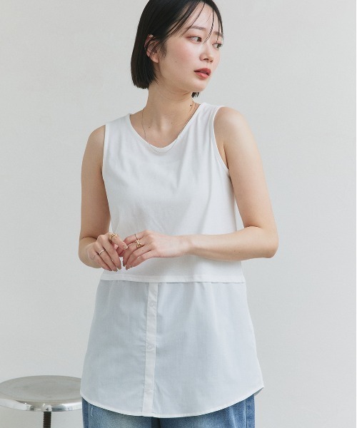 ad thie(アドティエ)の「シャツ レイヤード タンクトップ(タンクトップ・レディース・オフホワイト/ネイビー系/ブルー系・FREE)」の14枚目の写真