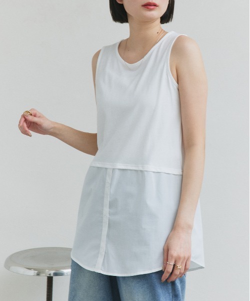 ad thie(アドティエ)の「シャツ レイヤード タンクトップ(タンクトップ・レディース・オフホワイト/ネイビー系/ブルー系・FREE)」の15枚目の写真