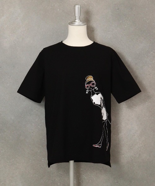 STUDIO PICONE（スタジオピッコーネ）の「グリッタープリント冷感Ｔシャツ（Tシャツ/カットソー・レディース・ホワイト/ブルー/ブラック・LL/L/M）」の2枚目の写真