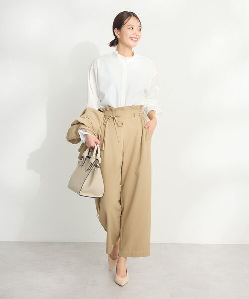 CRAFT STANDARD BOUTIQUE（クラフトスタンダードブティック）の「フリルウエストパンツ　◆（スラックス・レディース・グレイッシュベージュ/ダークグレー・M/L）」の3枚目の写真