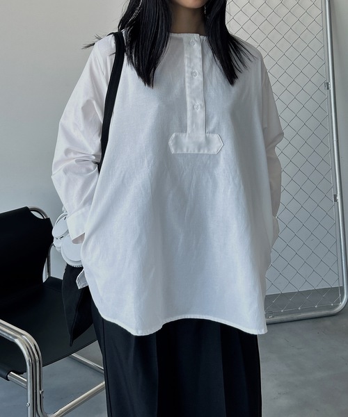 ユニセックス】サイドスリットスリーピングシャツ/無地/ストライプ