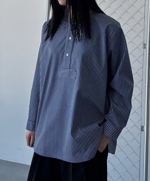 ユニセックス】サイドスリットスリーピングシャツ/無地/ストライプ