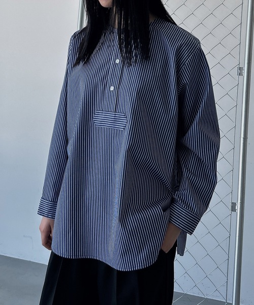 ユニセックス】サイドスリットスリーピングシャツ/無地/ストライプ