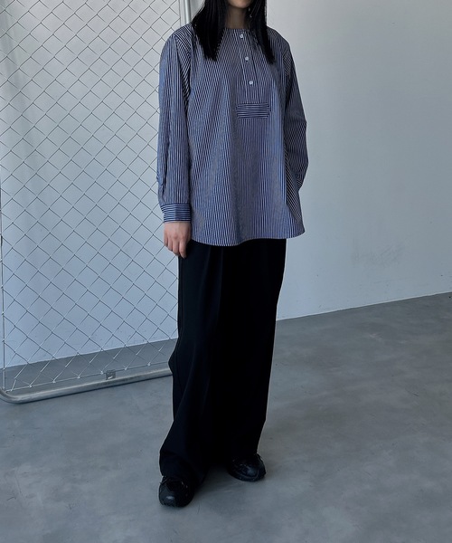 ユニセックス】サイドスリットスリーピングシャツ/無地/ストライプ